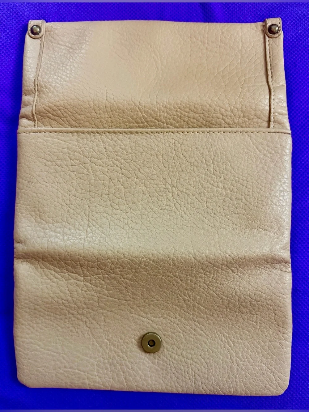 Classic Beige Leather Fold-Over Clutch